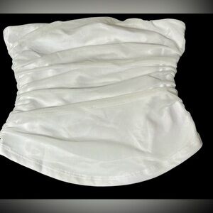 ReoRia 🤍 Ruched & Radiant! Strapless White Tube Top | Chic & Sleek